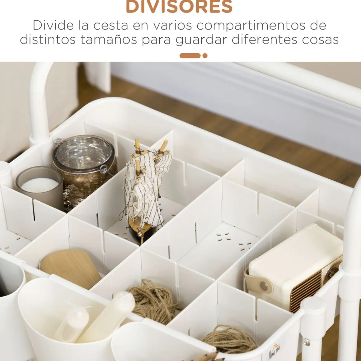 Carrito auxiliar Beany Homcom 3 niveles + ganchos y cajas colgantes blanco 86,5x42x38 cm