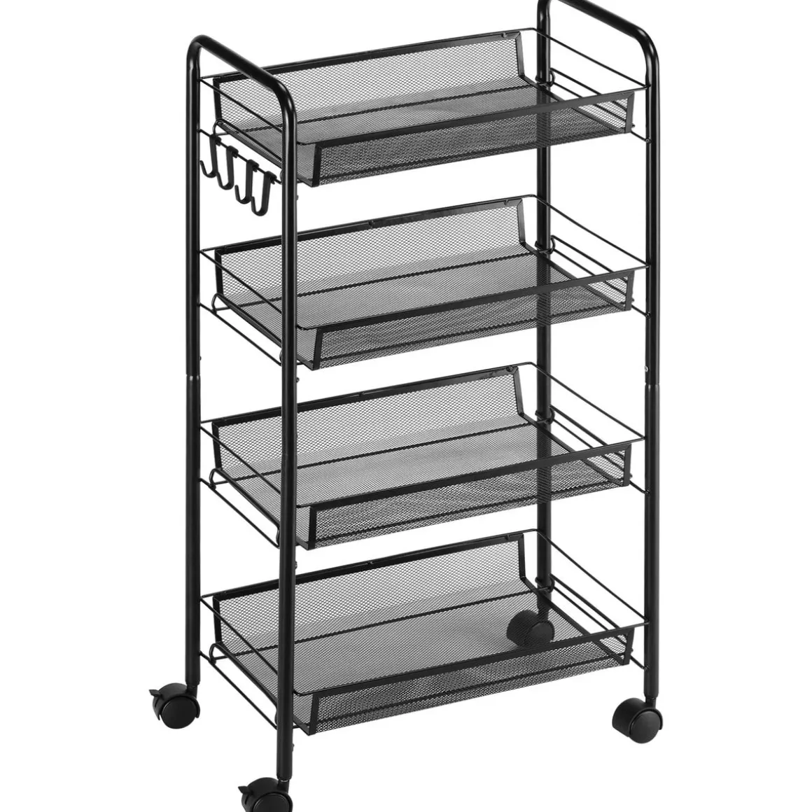 Carrito auxiliar Blum Homcom 4 niveles + ganchos + ruedas negro 84x45x26,5 cm
