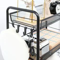 Carrito auxiliar Blum Homcom 4 niveles + ganchos + ruedas negro 84x45x26,5 cm