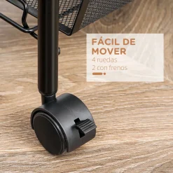 Carrito auxiliar Blum Homcom 4 niveles + ganchos + ruedas negro 84x45x26,5 cm