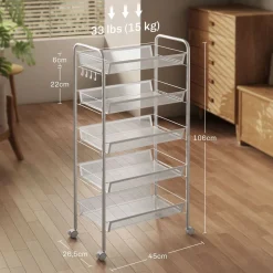 Carrito auxiliar Cenaria Homcom 5 cestas extraíbles blanco 106x45x26,5 cm