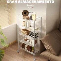 Carrito auxiliar Cenaria Homcom 5 cestas extraíbles blanco 106x45x26,5 cm