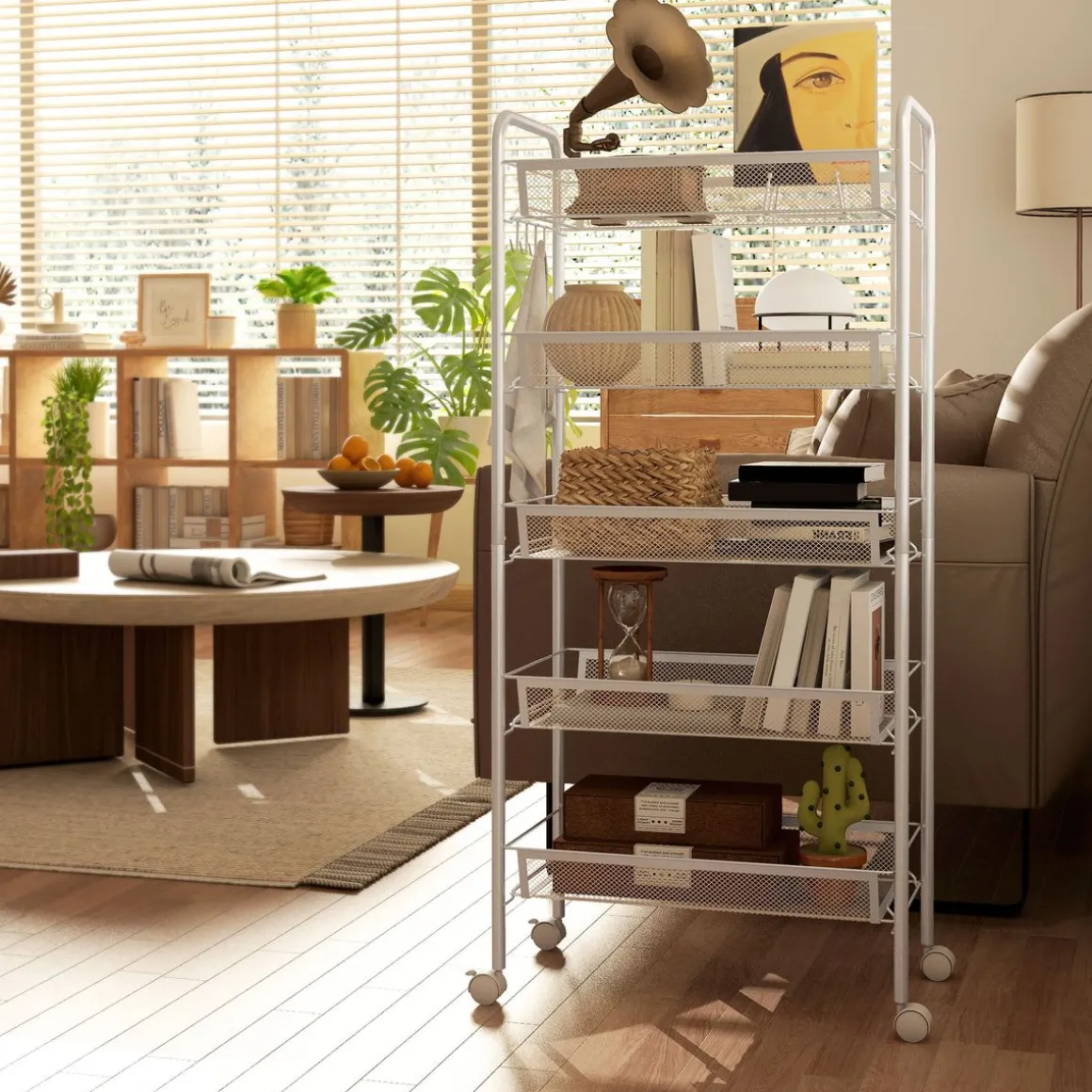 Carrito auxiliar Cenaria Homcom 5 cestas extraíbles blanco 106x45x26,5 cm