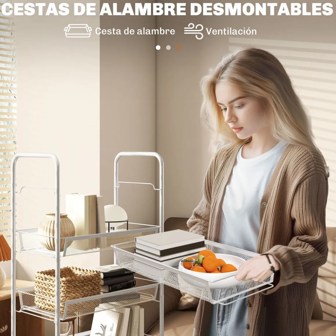 Carrito auxiliar Cenaria Homcom 5 cestas extraíbles blanco 106x45x26,5 cm