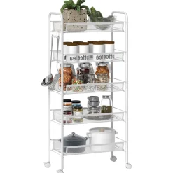 Carrito auxiliar Cenaria Homcom 5 cestas extraíbles blanco 106x45x26,5 cm
