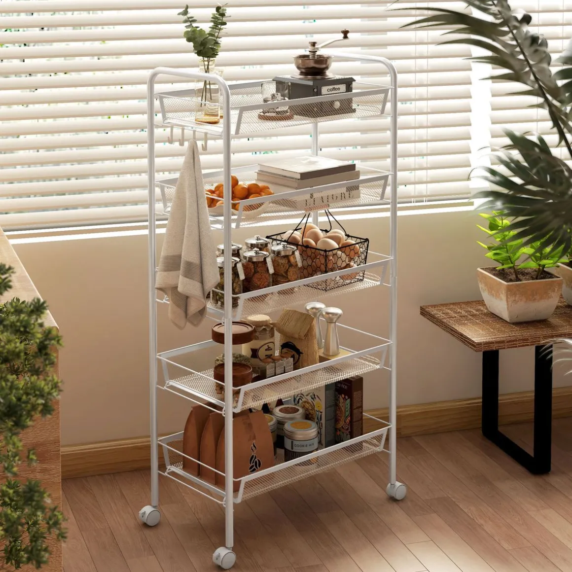 Carrito auxiliar Cenaria Homcom 5 cestas extraíbles blanco 106x45x26,5 cm