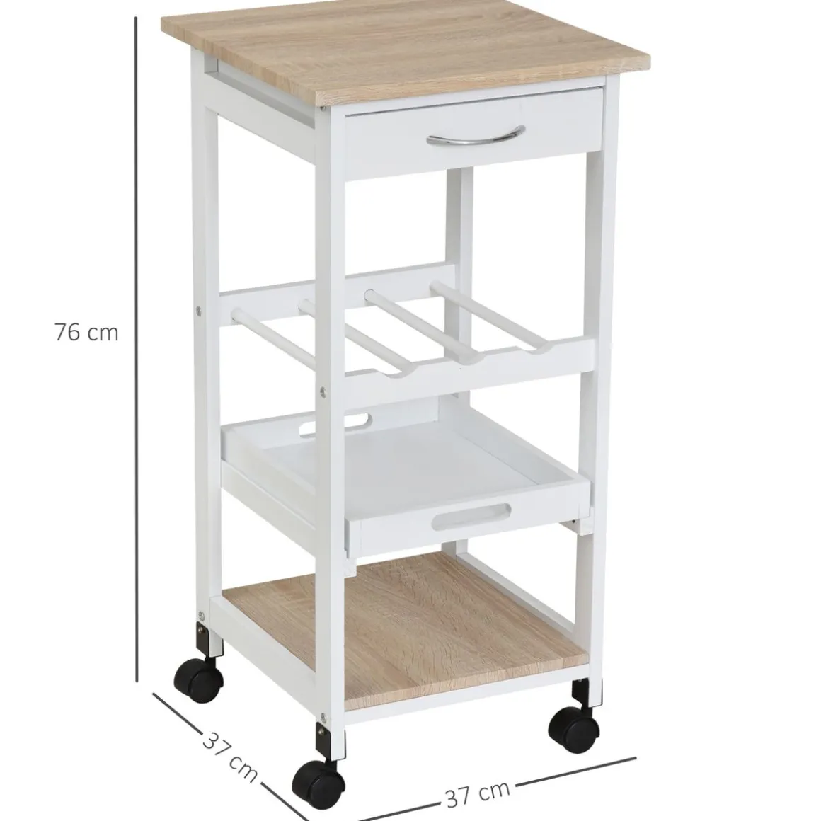 Carrito auxiliar Colibrí Homcom 4 niveles con ruedas blanco 76x37x37 cm