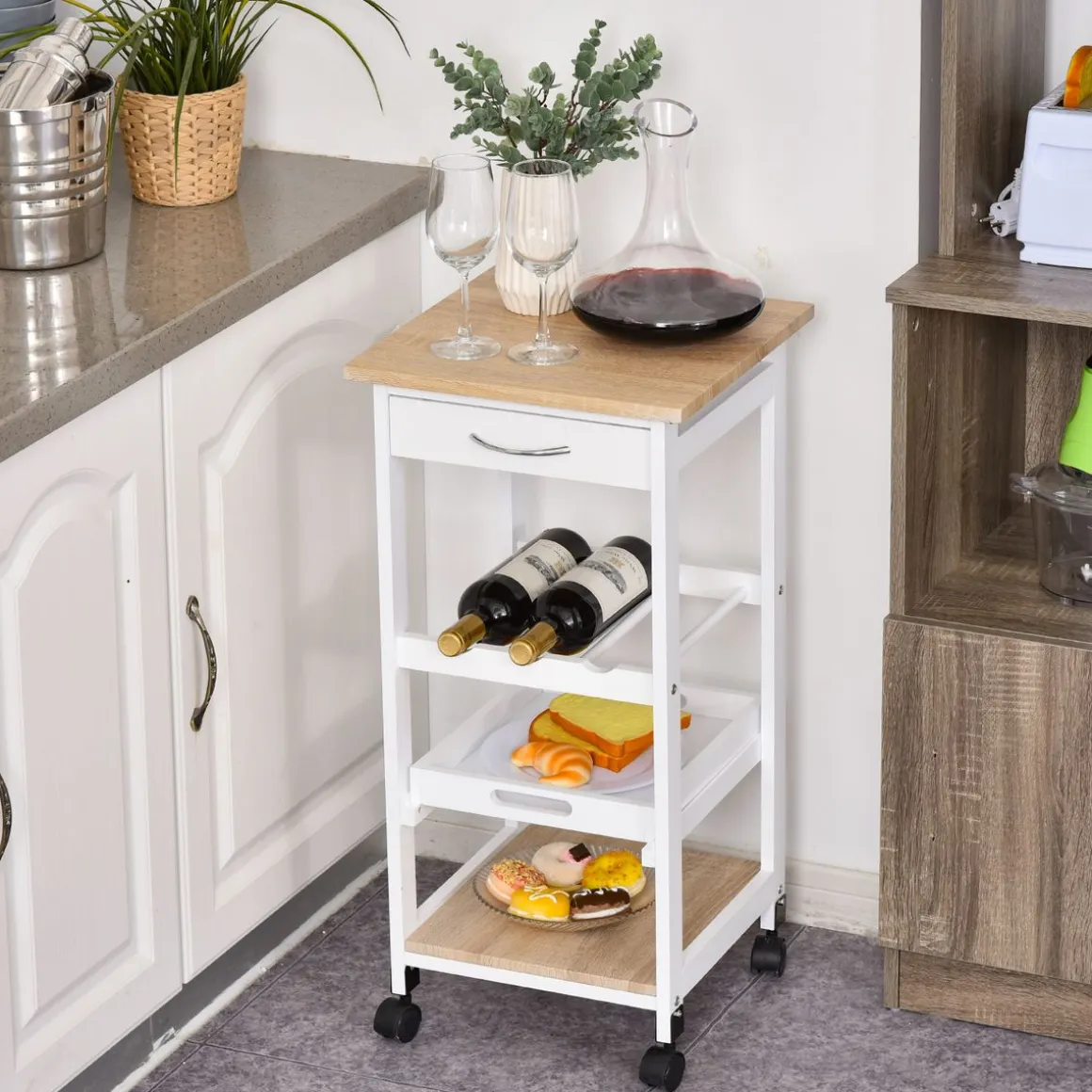Carrito auxiliar Colibrí Homcom 4 niveles con ruedas blanco 76x37x37 cm