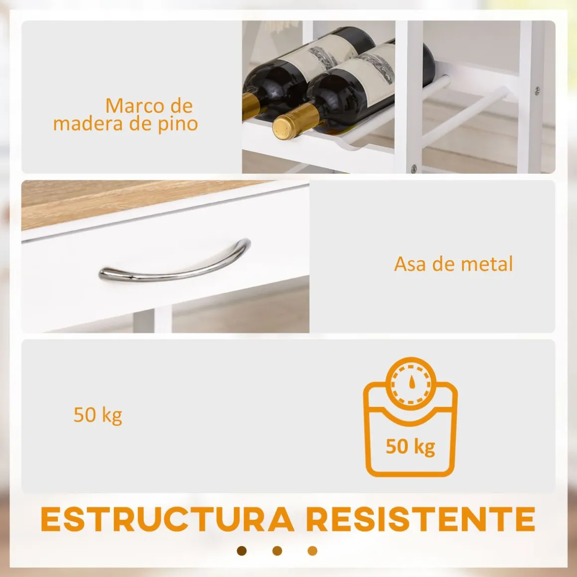 Carrito auxiliar Colibrí Homcom 4 niveles con ruedas blanco 76x37x37 cm
