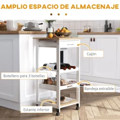 Carrito auxiliar Colibrí Homcom 4 niveles con ruedas blanco 76x37x37 cm