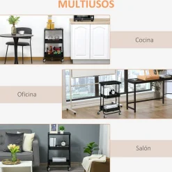 Carrito auxiliar Cosh Homcom 3 niveles negro 76,5x46x34,5 cm