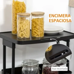 Carrito auxiliar Cosh Homcom 3 niveles negro 76,5x46x34,5 cm