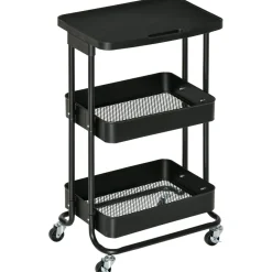 Carrito auxiliar Cosh Homcom 3 niveles negro 76,5x46x34,5 cm