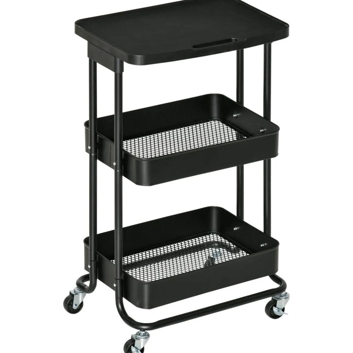Carrito auxiliar Cosh Homcom 3 niveles negro 76,5x46x34,5 cm