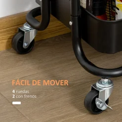 Carrito auxiliar Cosh Homcom 3 niveles negro 76,5x46x34,5 cm