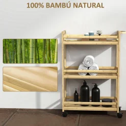 Carrito auxiliar Cover Homcom 3 niveles con ruedas natural 75x55x20 cm