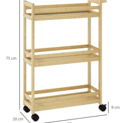 Carrito auxiliar Cover Homcom 3 niveles con ruedas natural 75x55x20 cm