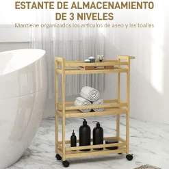 Carrito auxiliar Cover Homcom 3 niveles con ruedas natural 75x55x20 cm