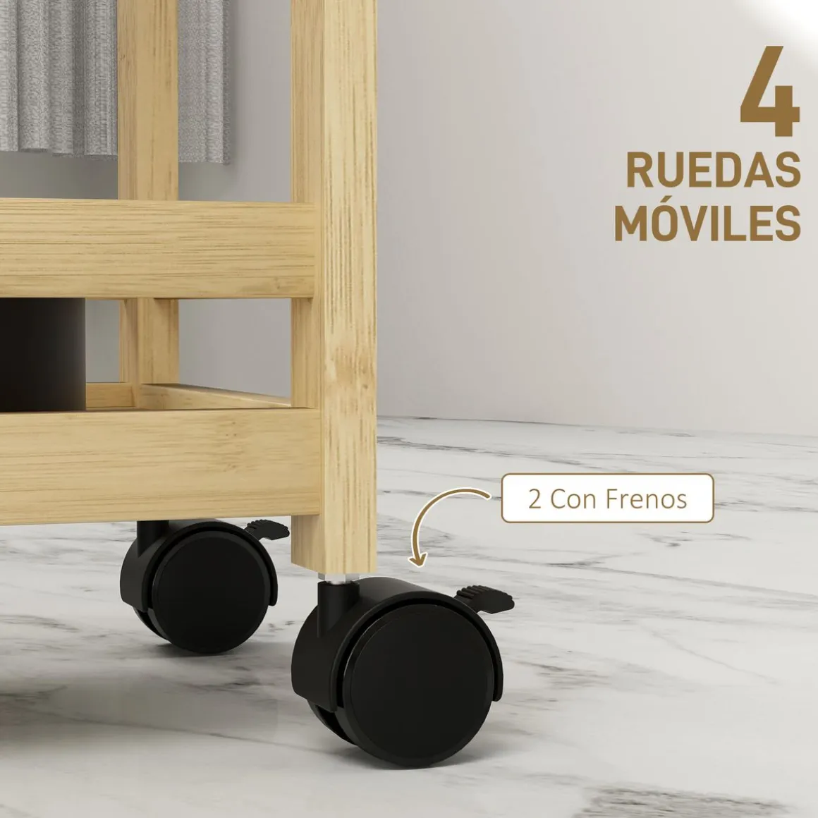 Carrito auxiliar Cover Homcom 3 niveles con ruedas natural 75x55x20 cm