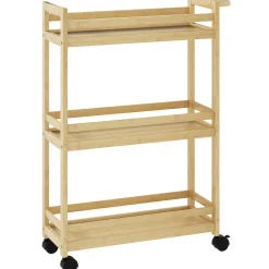 Carrito auxiliar Cover Homcom 3 niveles con ruedas natural 75x55x20 cm