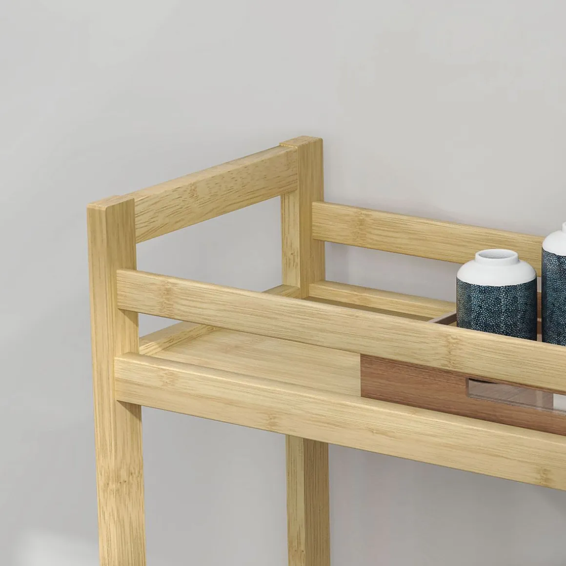 Carrito auxiliar Cover Homcom 3 niveles con ruedas natural 75x55x20 cm