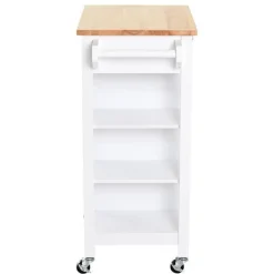 Carrito auxiliar de cocina Homcom 1 cajón+1 armario+3 estantes blanco/natural 86,5x66x39,5 cm
