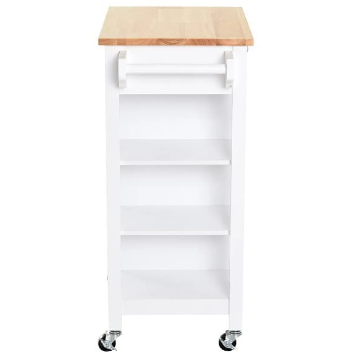 Carrito auxiliar de cocina Homcom 1 cajón+1 armario+3 estantes blanco/natural 86,5x66x39,5 cm