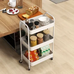 Carrito auxiliar Ebro Homcom 3 estantes con ruedas rosa o azul 79x30,6x45 cm