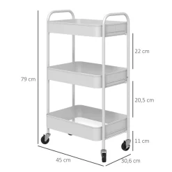 Carrito auxiliar Ebro Homcom 3 estantes con ruedas rosa o azul 79x30,6x45 cm