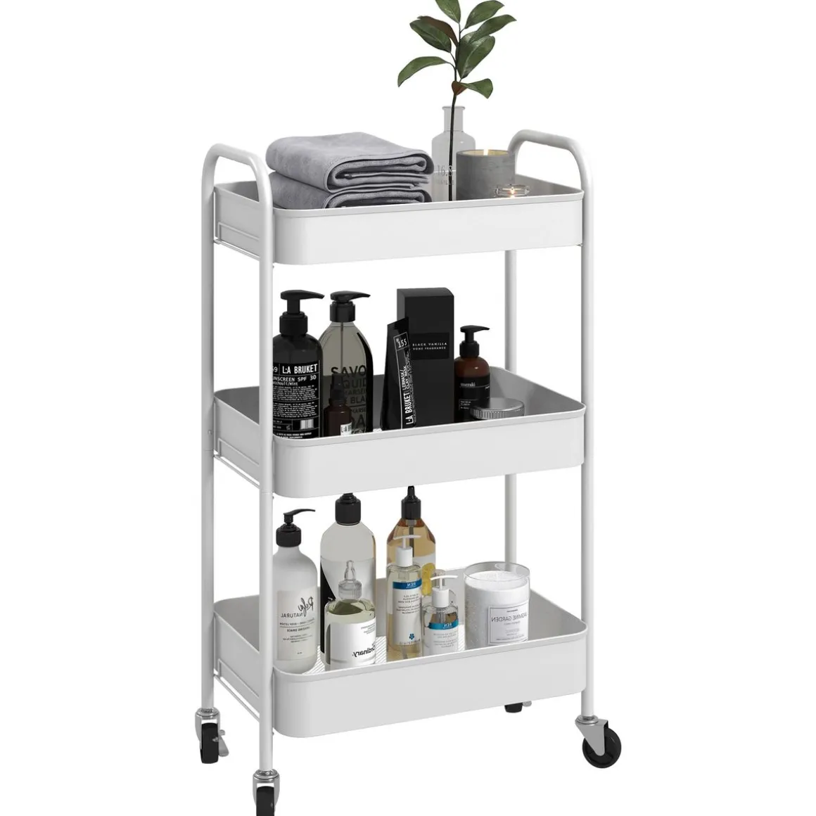 Carrito auxiliar Ebro Homcom 3 estantes con ruedas rosa o azul 79x30,6x45 cm