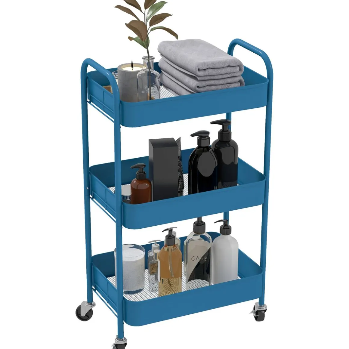 Carrito auxiliar Ebro Homcom 3 estantes con ruedas rosa o azul 79x30,6x45 cm