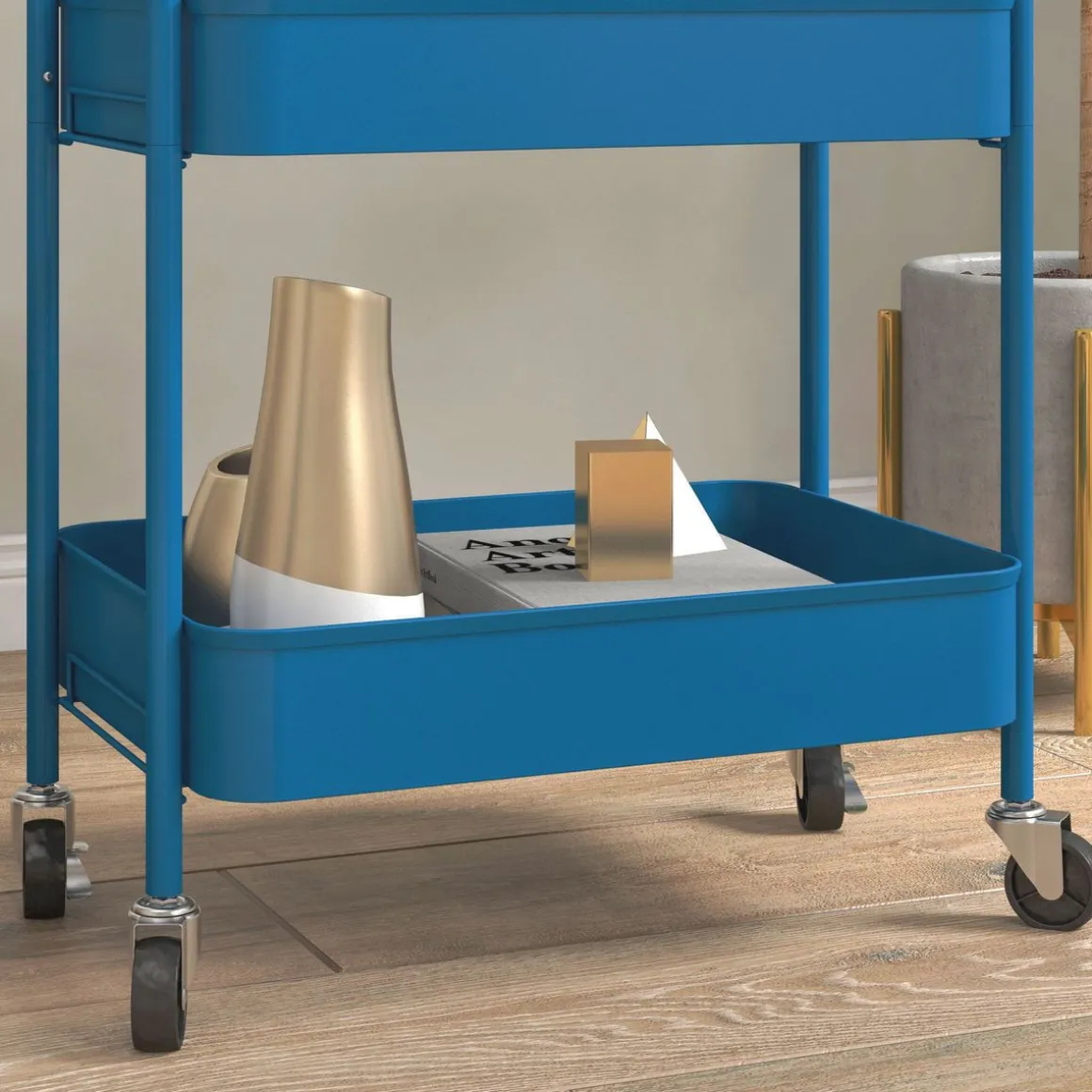 Carrito auxiliar Ebro Homcom 3 estantes con ruedas rosa o azul 79x30,6x45 cm