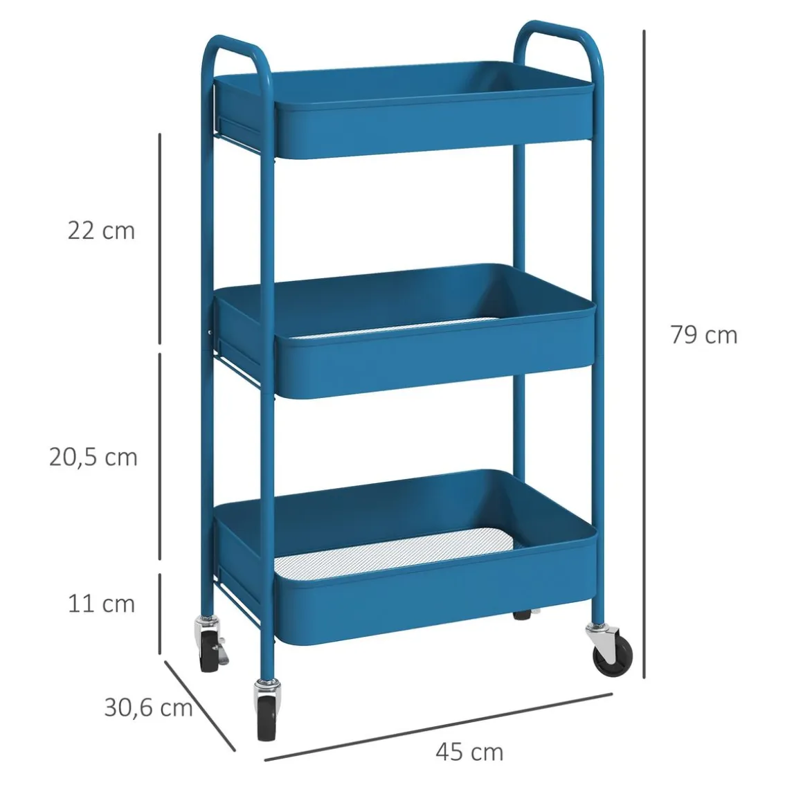 Carrito auxiliar Ebro Homcom 3 estantes con ruedas rosa o azul 79x30,6x45 cm
