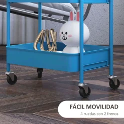 Carrito auxiliar Ebro Homcom 3 estantes con ruedas rosa o azul 79x30,6x45 cm