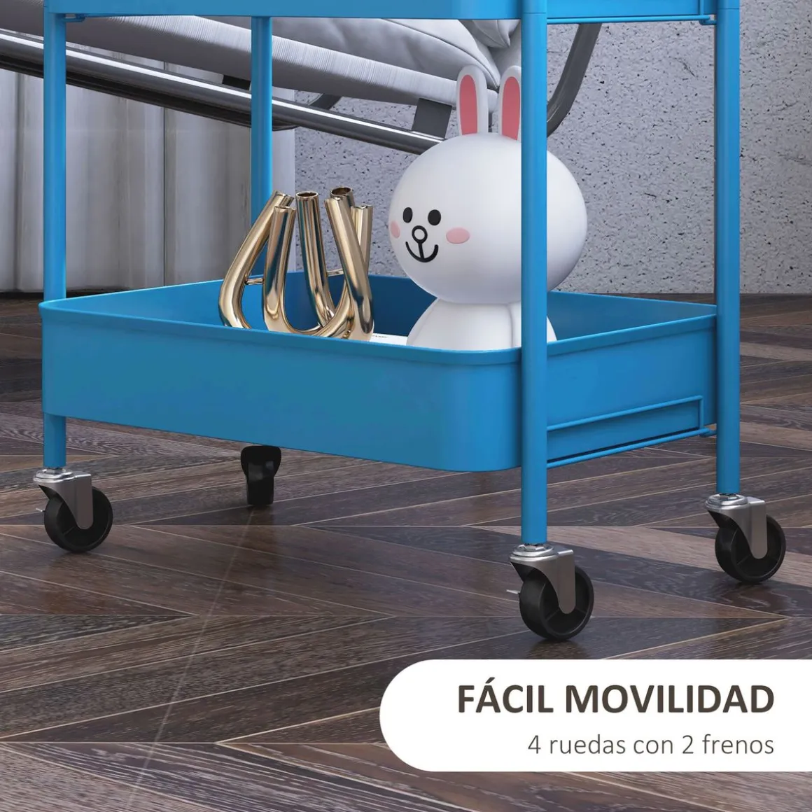 Carrito auxiliar Ebro Homcom 3 estantes con ruedas rosa o azul 79x30,6x45 cm