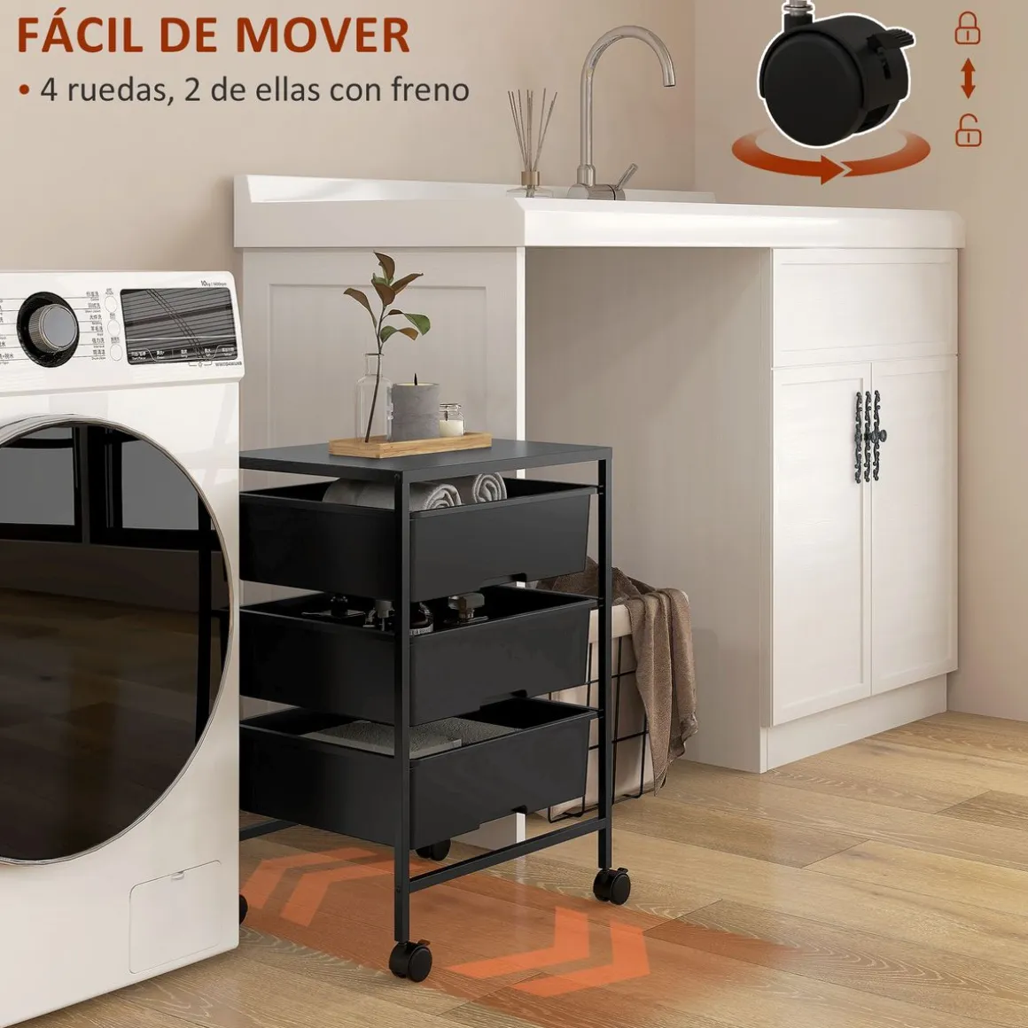 Carrito auxiliar Figo Homcom 3 niveles 60,5x40,8x33,5 cm