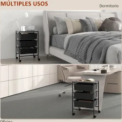 Carrito auxiliar Figo Homcom 3 niveles 60,5x40,8x33,5 cm