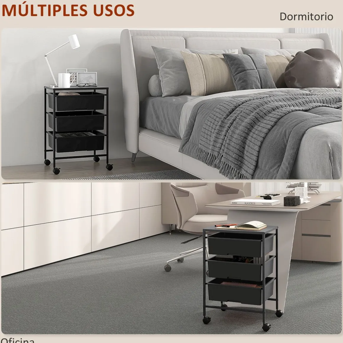Carrito auxiliar Figo Homcom 3 niveles 60,5x40,8x33,5 cm