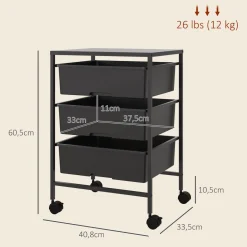 Carrito auxiliar Figo Homcom 3 niveles 60,5x40,8x33,5 cm
