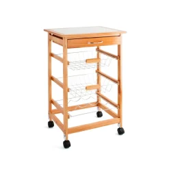Carrito auxiliar Garbo Quid 2 cestas + botellero + cajón natural/blanco 76x47x37 cm