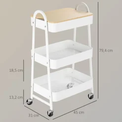 Carrito auxiliar Guadiana Homcom 3 estantes con encimera 79,4x31x45 cm