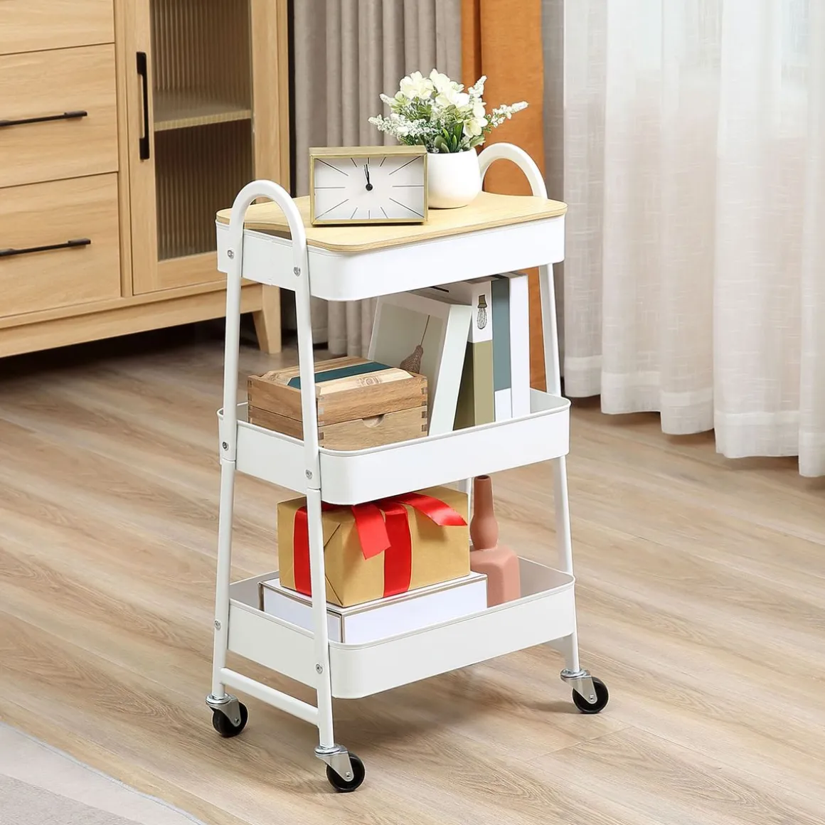 Carrito auxiliar Guadiana Homcom 3 estantes con encimera 79,4x31x45 cm