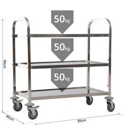 Carrito auxiliar Homcom 3 niveles con ruedas plata 90x85x45 cm