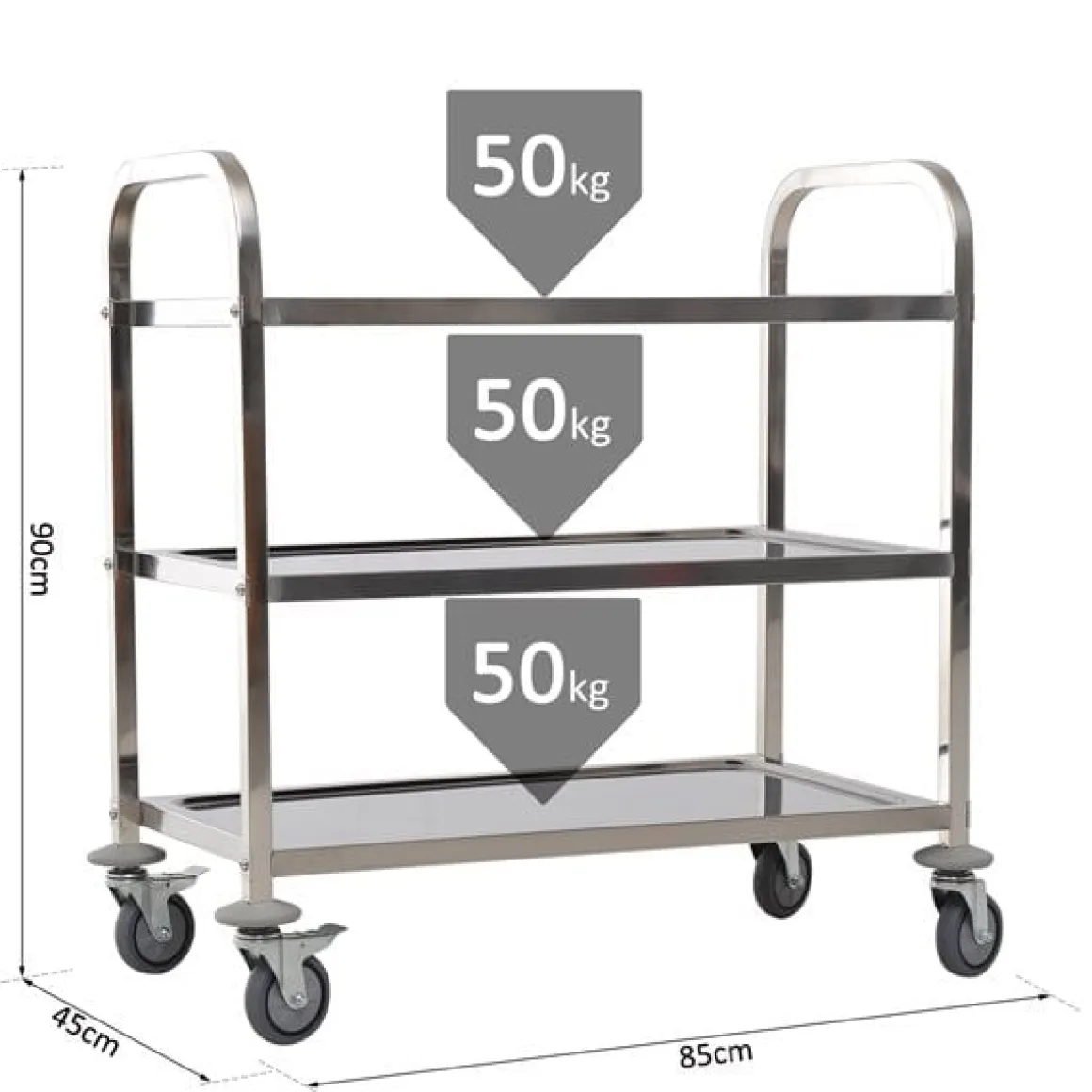 Carrito auxiliar Homcom 3 niveles con ruedas plata 90x85x45 cm