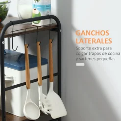 Carrito auxiliar Mieles Homcom 2 estantes + 2 cestas marrón/negro 111x40x38 cm