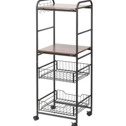 Carrito auxiliar Mieles Homcom 2 estantes + 2 cestas marrón/negro 111x40x38 cm