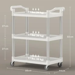 Carrito auxiliar Miño Homcom 3 estantes aluminio blanco 93x44x88 cm