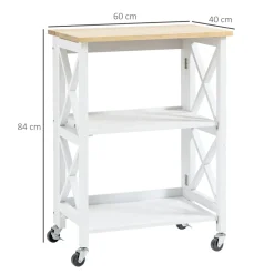 Carrito auxiliar Moniz Homcom 2 estantes con ruedas blanco 84x60x40 cm