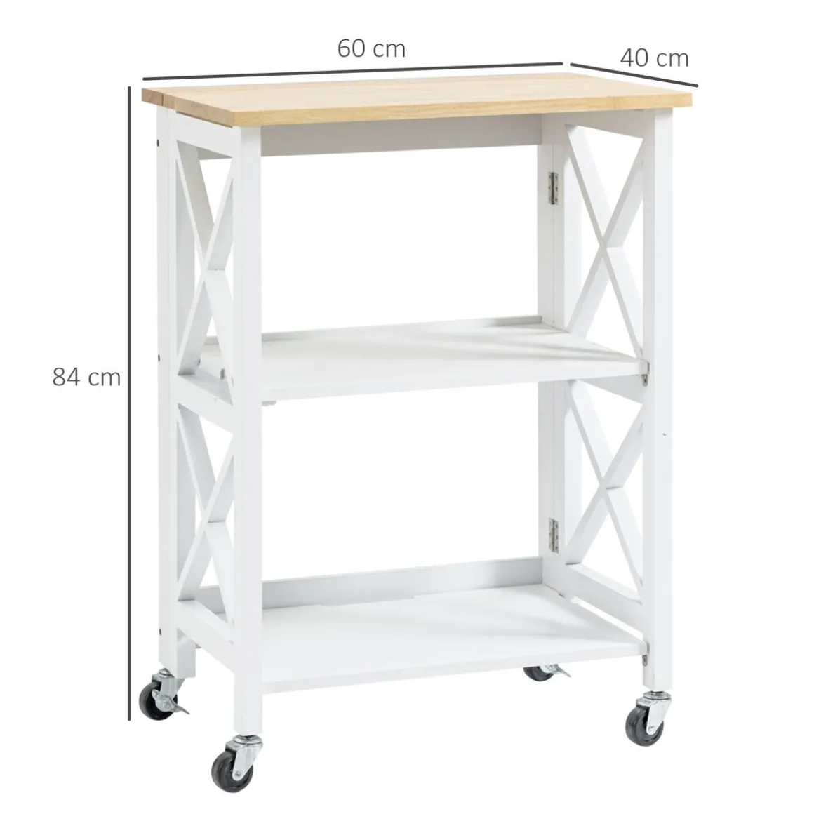 Carrito auxiliar Moniz Homcom 2 estantes con ruedas blanco 84x60x40 cm