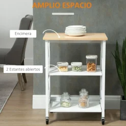 Carrito auxiliar Moniz Homcom 2 estantes con ruedas blanco 84x60x40 cm